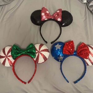 Kids Sequin Mouse Ears Headband Set - Black, Red, Green